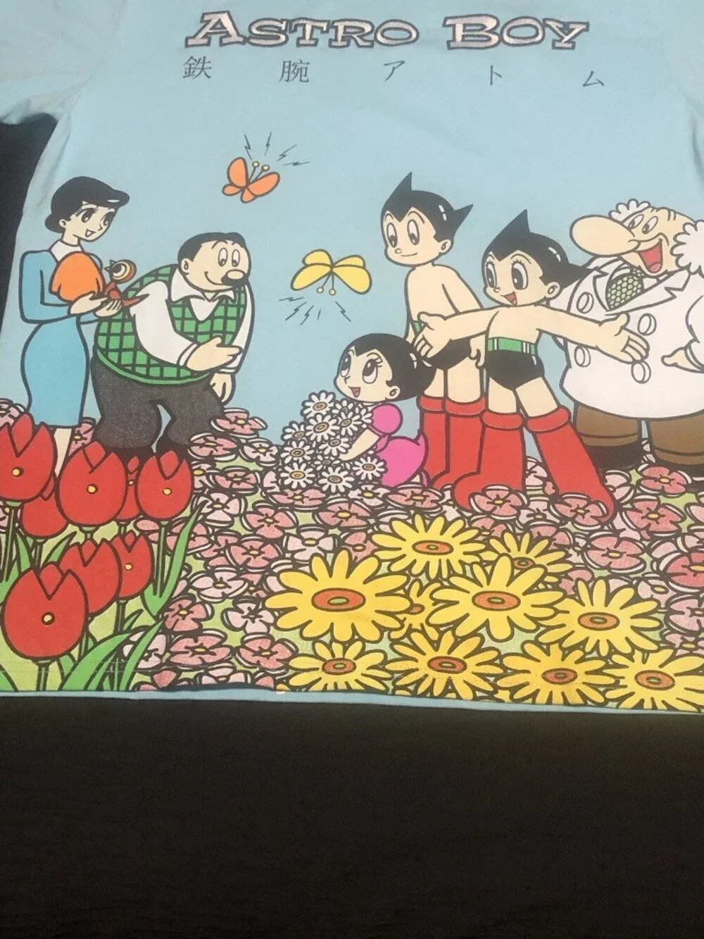 Astro Boy Flower Embroidered Light Blue Short Sleeve T-Shirt, Size Large - Picture 2 of 4